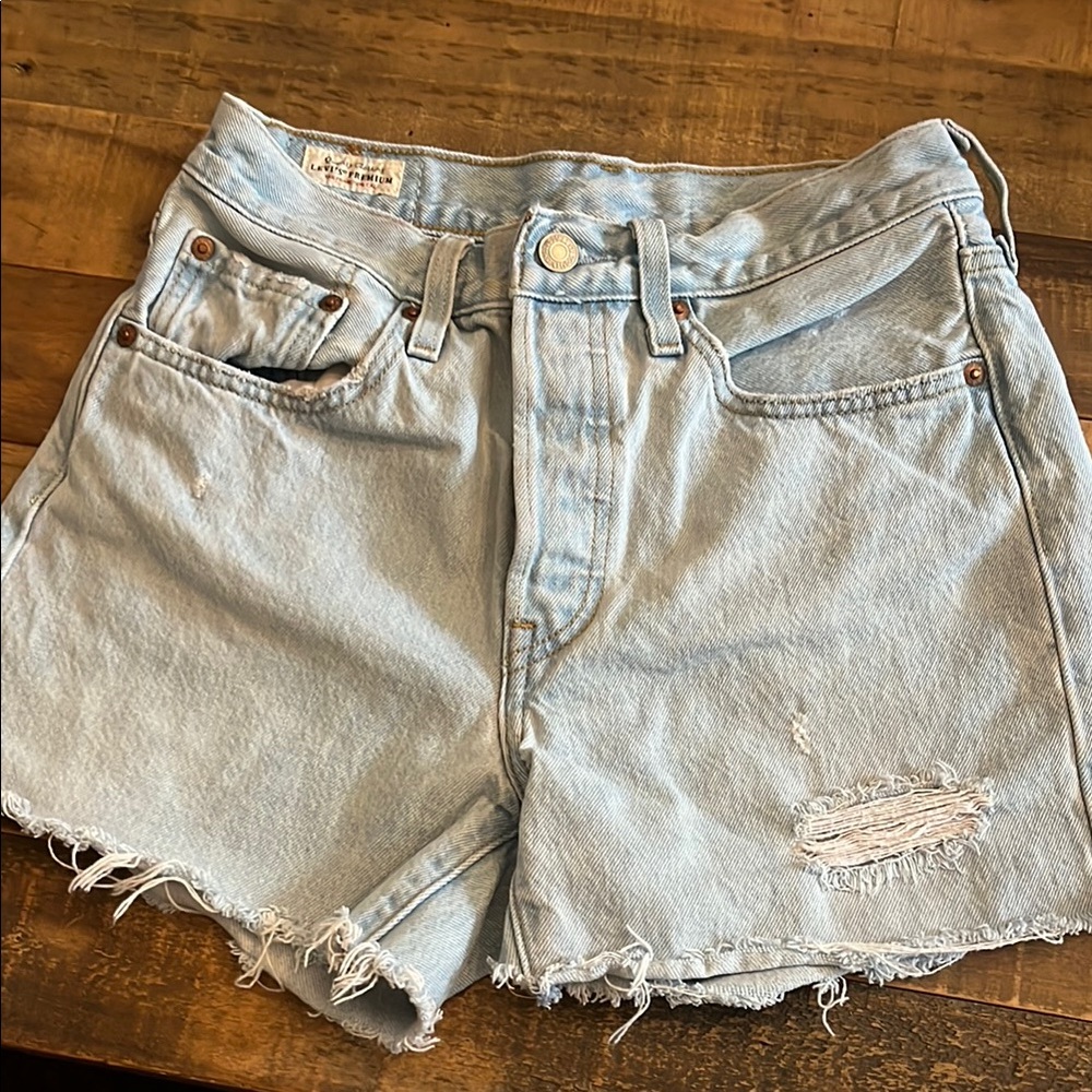 Light Blue Distressed Denim Shorts